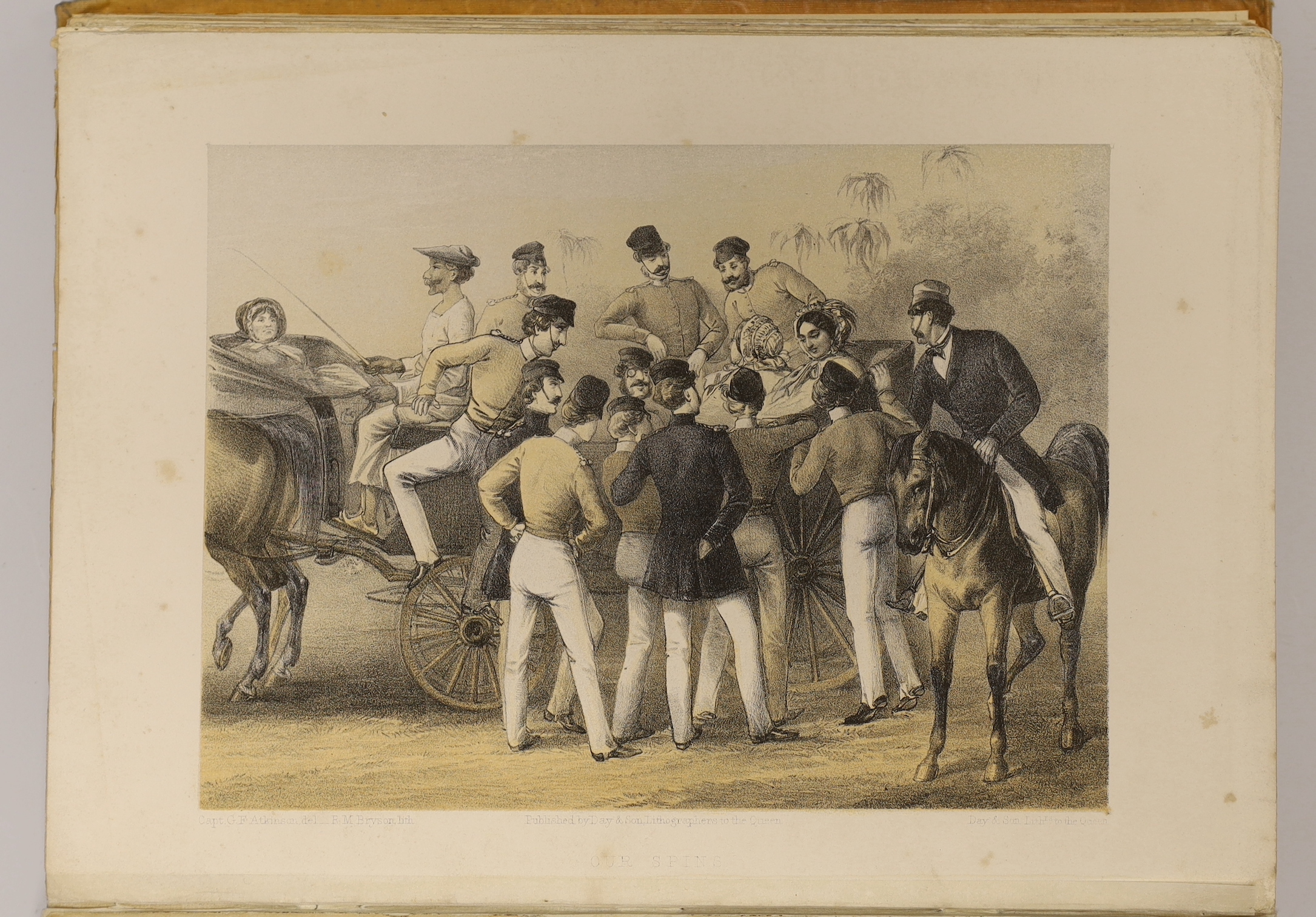 Atkinson, George Francklin - ‘’Curry & Rice’’, on forty plates; or The Ingredients of Social Life at ‘’Our Station’’ in India, 1st edition, 4to, original gilt-decorated orange-brown cloth, 40 tinted lithograph plates, ti